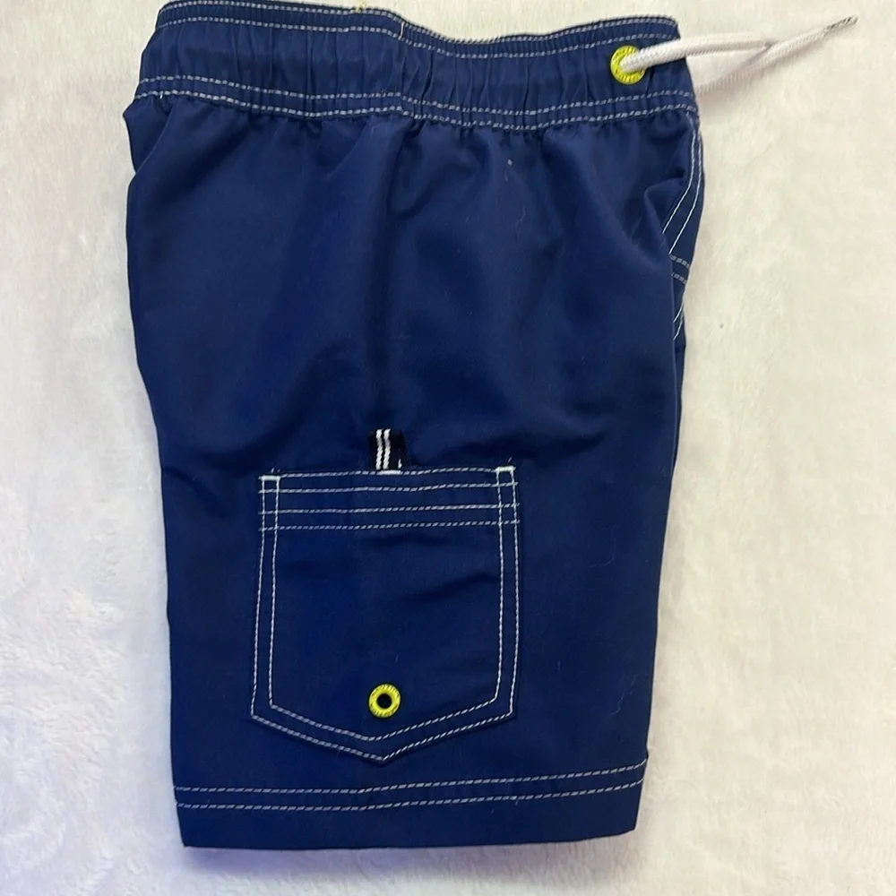 Nautica Navy Blue/Lime Green Yellow Graphic Swim Trunks 2T Preowned
